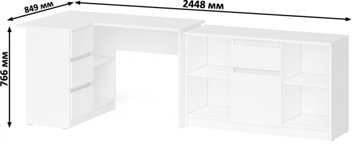 Мори компьютерный стол МС-16 левый + Тумба МТВ1204.1, белый