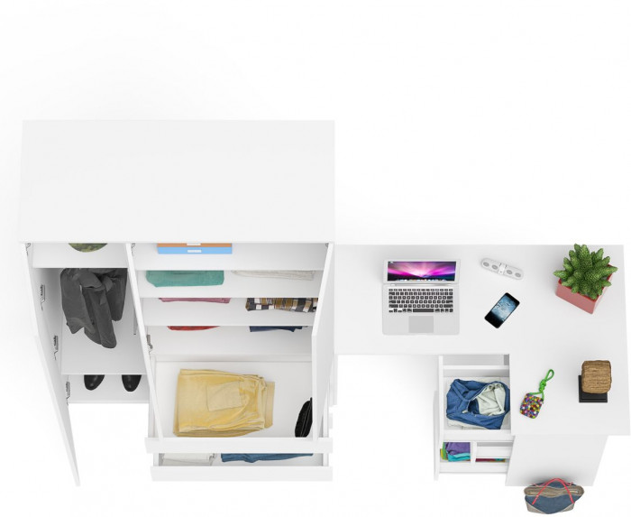 Мори компьютерный стол МС-16 правый + Шкаф МШ1200.1, белый