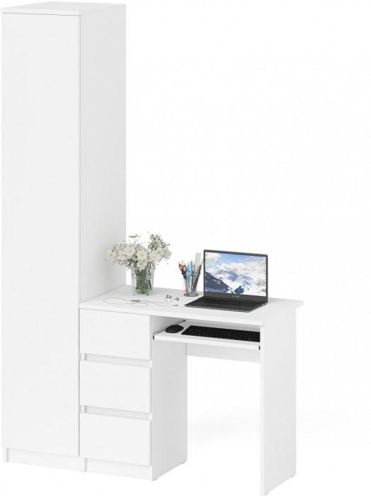 Мори компьютерный стол МС-6 левый + Пенал МШ400.1, белый