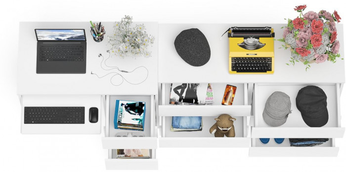 Мори компьютерный стол МС-6 правый + Комод МК1200.6, белый