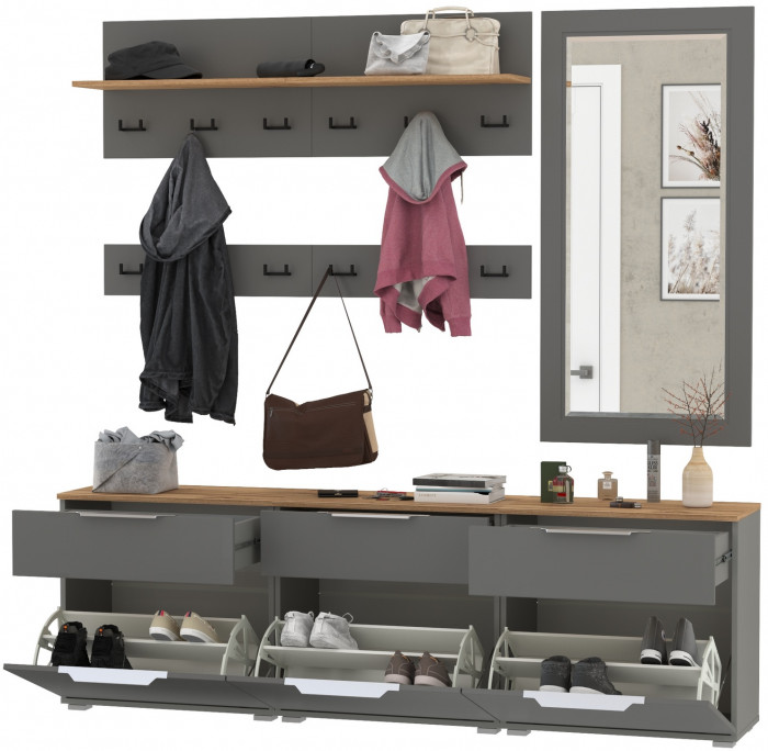 Октава Прихожая 41, серый графит/дуб крафт золотой/фасады МДФ серый графит