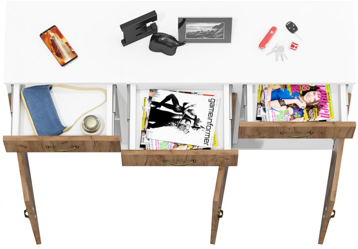 Лидер-8 Тумба МД 3.15 3 шт., цвет белый шагрень/крафт золото, ШхГхВ 120х30х75 см., универсальная сборка