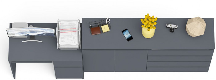 Мори компьютерный стол МС-1 правый + Комод МК1600.1, графит