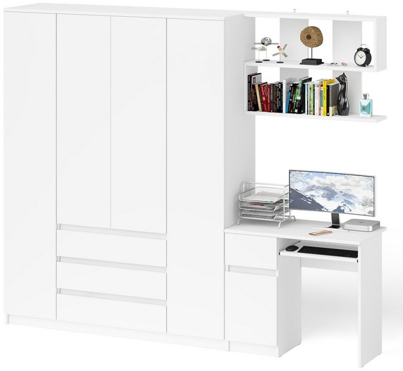 Мори компьютерный стол МС-1 правый + Шкаф МШ1600.1 + Полка 900, белый
