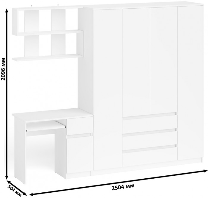 Мори компьютерный стол МС-1 правый + Шкаф МШ1600.1 + Полка 900, белый