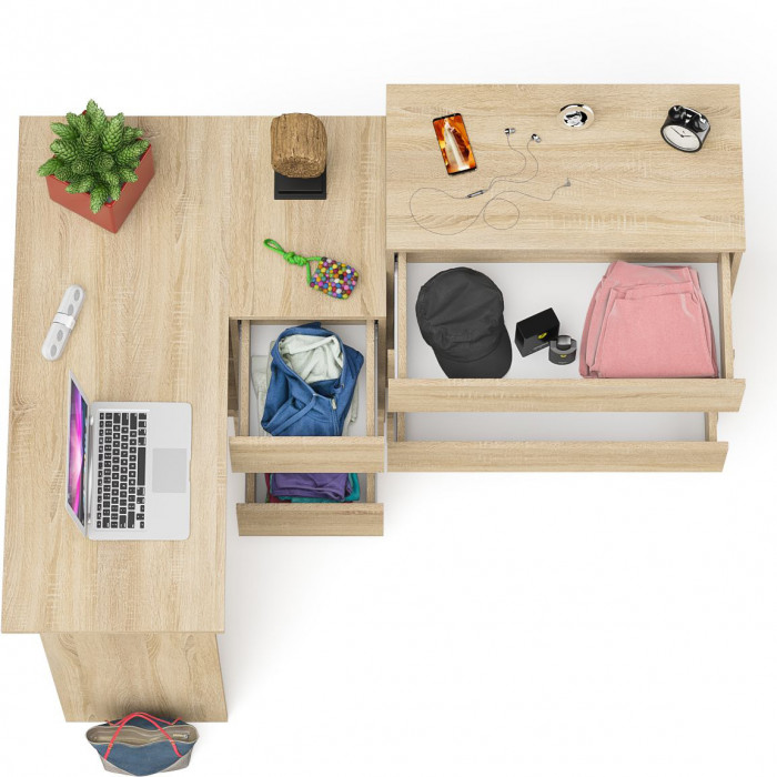 Мори компьютерный стол МС-16 правый + Комод МК800.4, дуб сонома