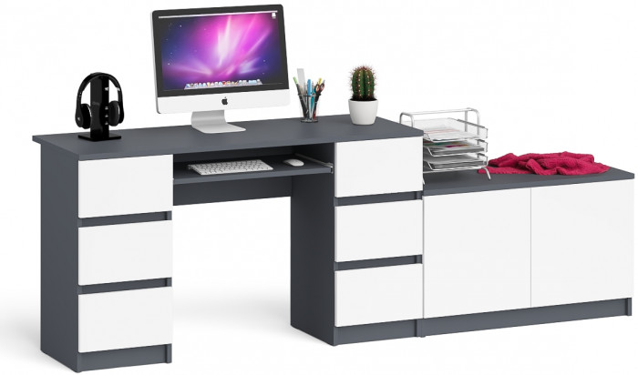 Мори компьютерный стол МС-2 + Тумба МА900.1, графит/белый