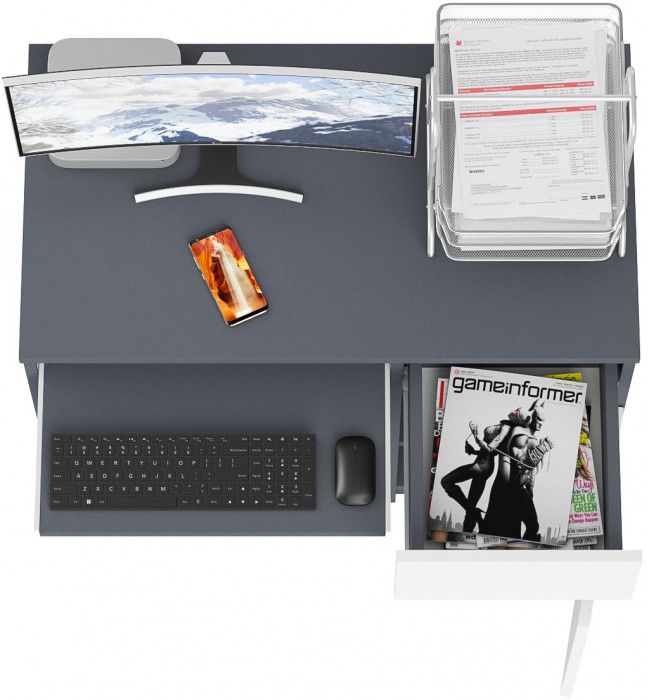 Мори Стол компьютерный МС-1 правый, цвет графит/белый, ШхГхВ 90х50х76,6 см., выдвижной ящик справа, НЕ универсальная сборка