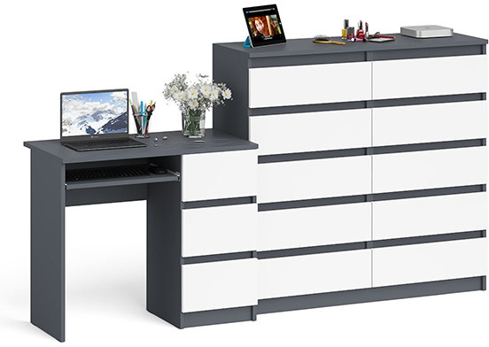 Мори Стол компьютерный МС-6 правый + Комод МК1200.10, цвет графит/белый, ШхГхВ 210,4х50х115 см., выдвижные ящики справа, НЕ универсальная сборка