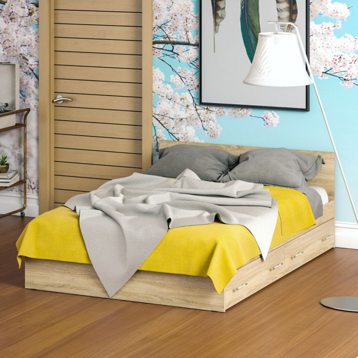 Стандарт Кровать с ящиками 1400, дуб сонома