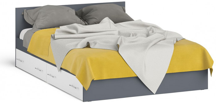 Мори Кровать с ящиками 1400, графит/белый