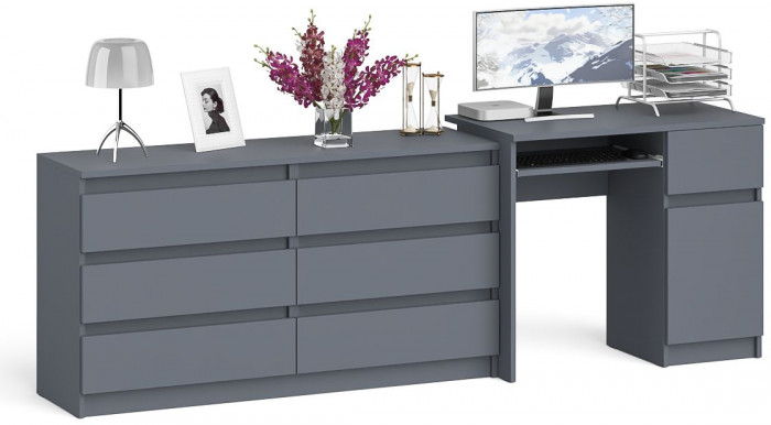 Мори компьютерный стол МС-1 правый + Комод МК1380.6, графит