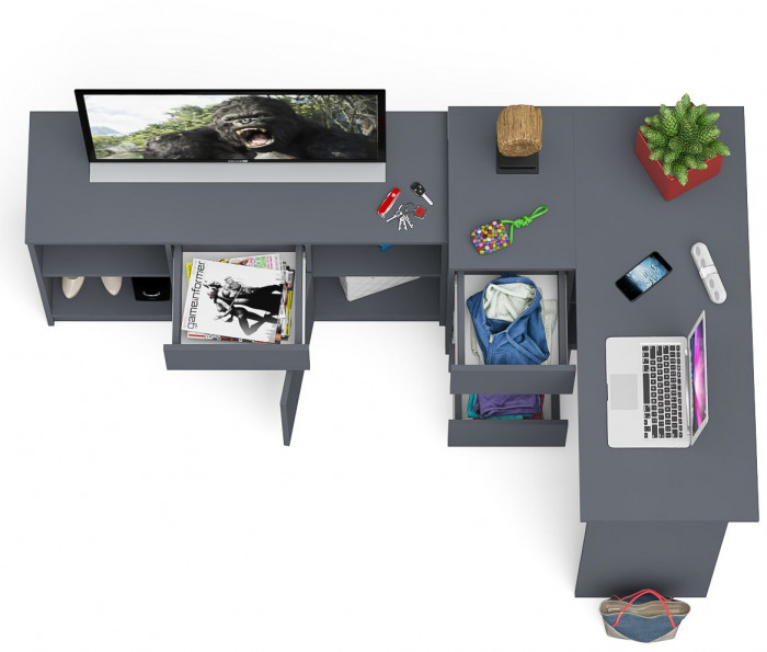 Мори компьютерный стол МС-16 левый + Тумба МТВ1204.1, графит