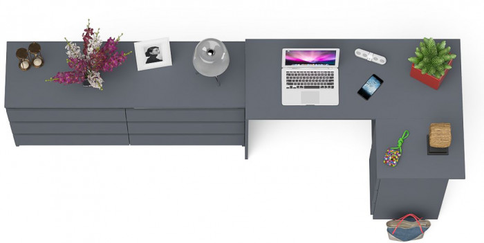 Мори компьютерный стол МС-16 правый + Комод МК1380.6, графит