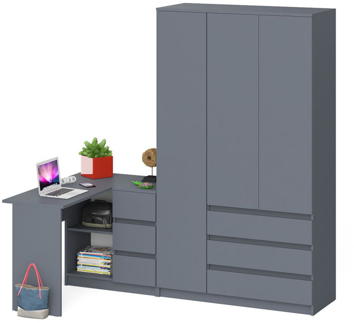 Мори компьютерный стол МС-16 правый + Шкаф МШ1200.1, графит