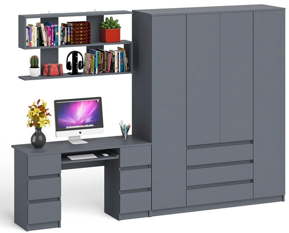 Мори компьютерный стол МС-2 + Шкаф МШ1600.1 + Полка 1200, графит
