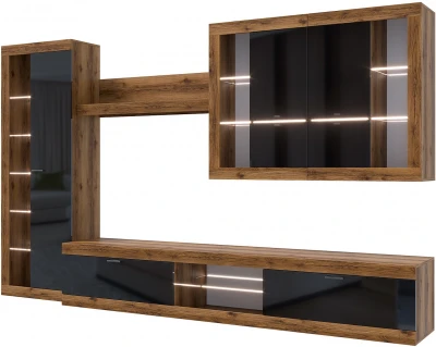 Прага Модульная Гостиная, вариант №2, Дуб Делано/Черный глянец