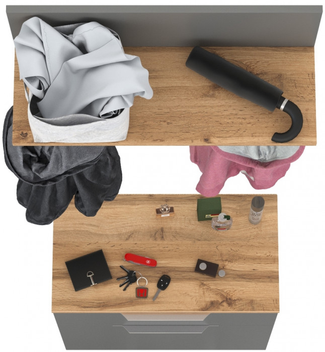 Октава 16.127 Тумба для обуви + 15.14.01 Вешалка, серый графит/дуб крафт золотой/фасады МДФ серый графит