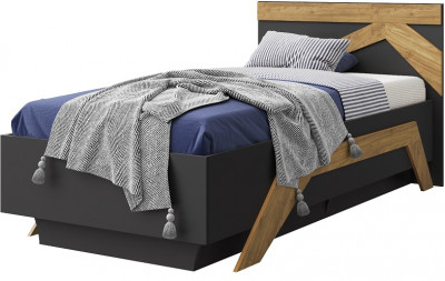 Кровать односпальная 90х200 "Скандинавия" с щитовым основанием - Антрацит/Дуб наварра