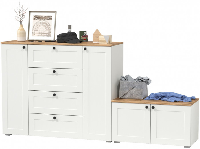 Остин 16.221 Комод + 13.257 Тумба, белый шагрень/дуб крафт золотой