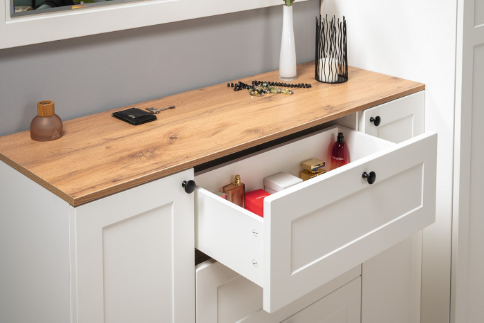 Остин 16.221 Комод + 13.257 Тумба, белый шагрень/дуб крафт золотой