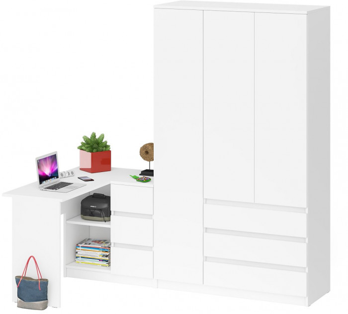 Мори Стол компьютерный МС-16 правый + Шкаф МШ1200.1, цвет белый, ШхГхВ 244,8х84,9х209,6 см., выдвижные ящики справа, НЕ универсальная сборка