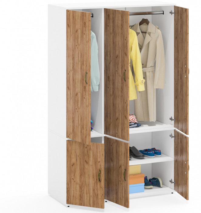 Лидер-8 Модуль Пенал МД 23Б + Шкаф МД 19Б, белый шагрень/крафт золото