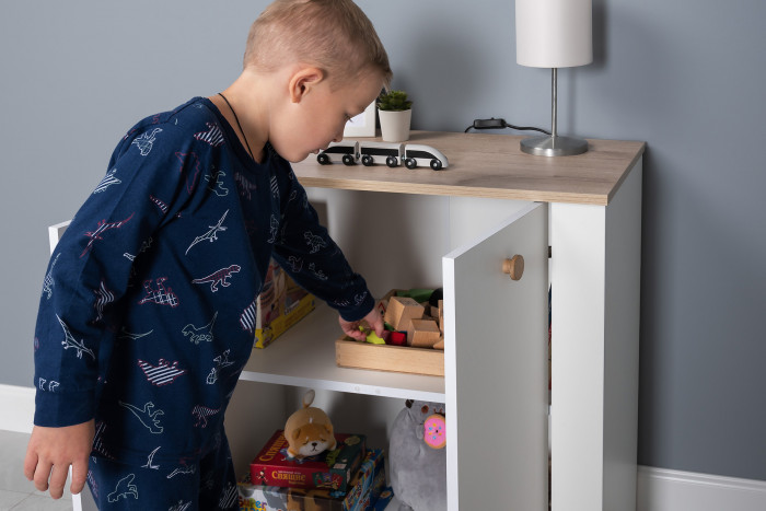 Джастин 16.228.02 Комод, цвет белый шагрень/дуб белый эксклюзив, ШхГхВ 76,6х39,2х75,3 см. (две дверки)