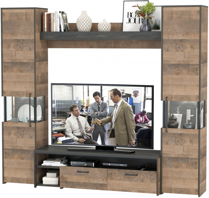 Трувор Гостиная 017, цвет дуб гранж песочный/интра, ШхГхВ 239,4х45,4х210 см., универсальная сборка