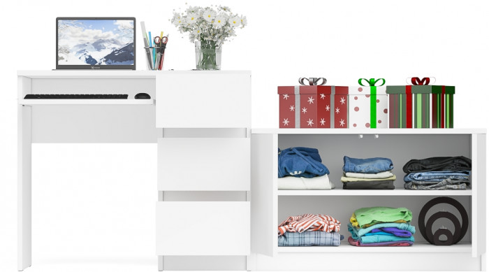 Мори компьютерный стол МС-6 правый + Тумба МА900.1, белый