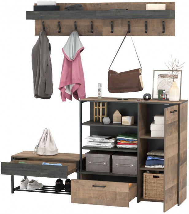 Трувор Прихожая 184, цвет дуб гранж песочный/интра, ШхГхВ 189х36,9х195 см., универсальная сборка