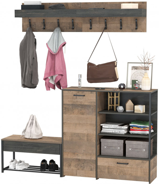 Трувор Прихожая 184, цвет дуб гранж песочный/интра, ШхГхВ 189х36,9х195 см., универсальная сборка