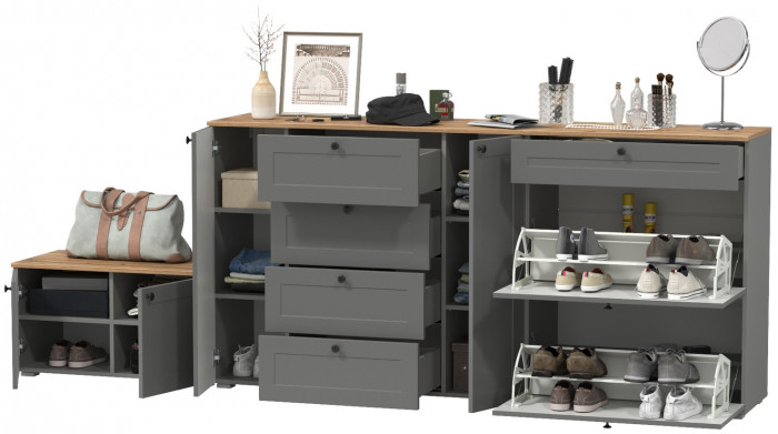 Остин 16.221 Комод + 16.121 Тумба для обуви + 13.257 Тумба, серый графит/дуб крафт золотой