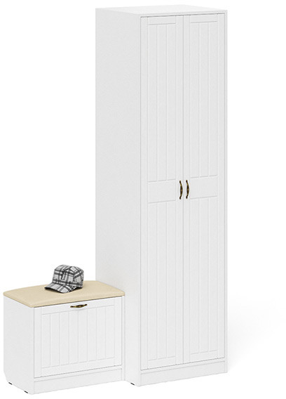 Прихожая П-6 Компоновка № 10, белая шагрень/фасады МДФ белое дерево фрезеровка прованс