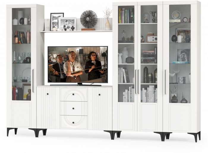 Валенсия Гостиная № 105, ЛДСП белый шагрень/МДФ белый шагрень