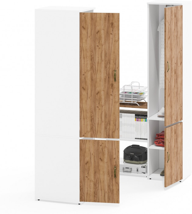 Лидер-8 Пенал МД 23Б + Стол + Пенал 21Б, белый шагрень/крафт золото