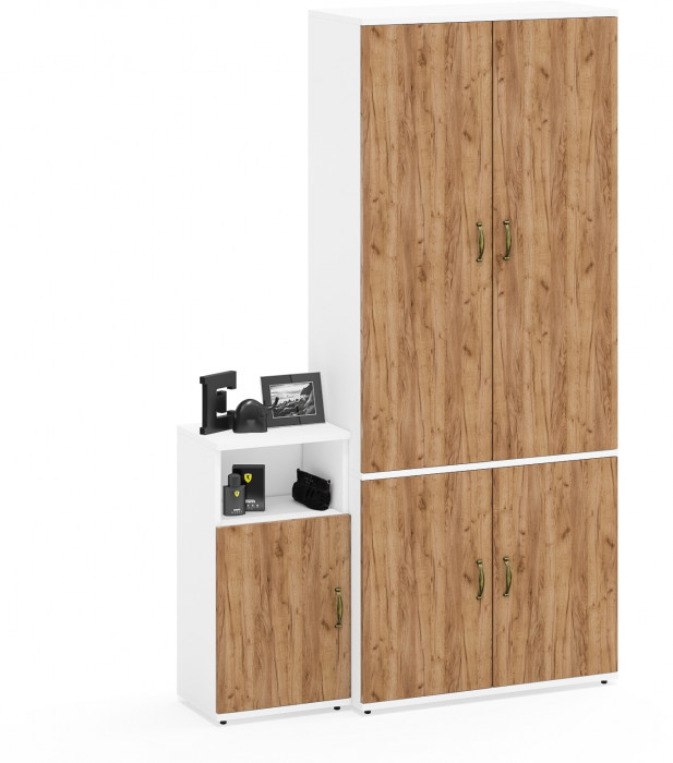 Лидер-8 Шкаф МД 20Б + Тумба МД 3.19, белый шагрень/крафт золото