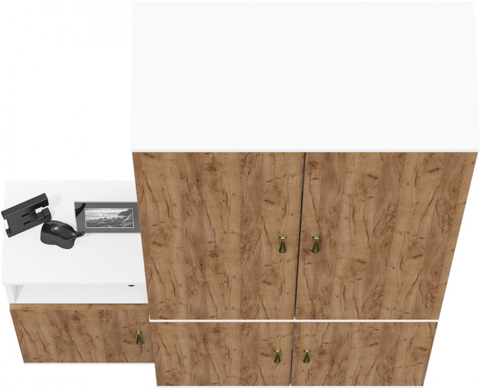 Лидер-8 Шкаф МД 20Б + Тумба МД 3.19, белый шагрень/крафт золото