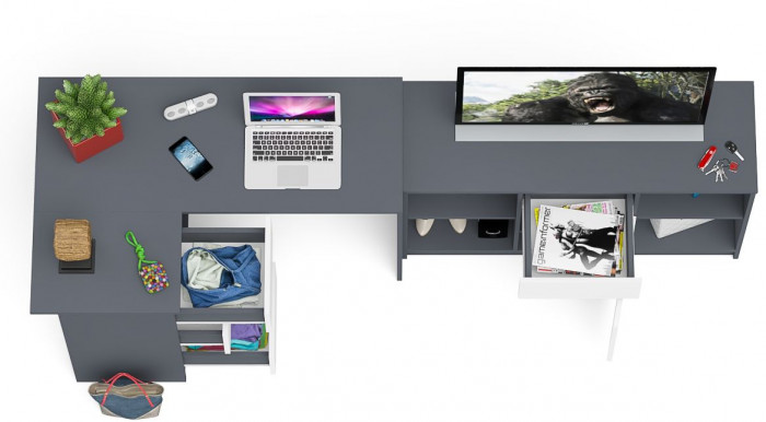 Мори компьютерный стол МС-16 левый + Тумба МТВ1204.1, графит/белый