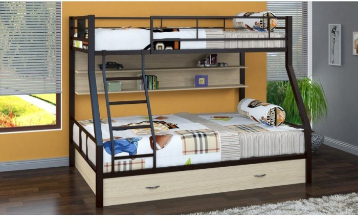 Двухъярусная кровать Гранада-1ПЯ, коричневая / Дуб (Дуб Сонома, Слоновая кость)