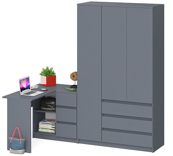 Мори Стол компьютерный МС-16 правый + Шкаф МШ1200.1, цвет графит, ШхГхВ 244,8х84,9х209,6 см., выдвижные ящики справа, НЕ универсальная сборка