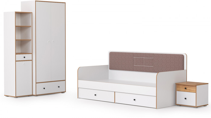 Вуди Компоновка № 40, цвет белый премиум/дуб крафт золотой/саванна латте, сп. м. 900х2000 мм., б/м, основание есть, матрас высотой до 200 мм.