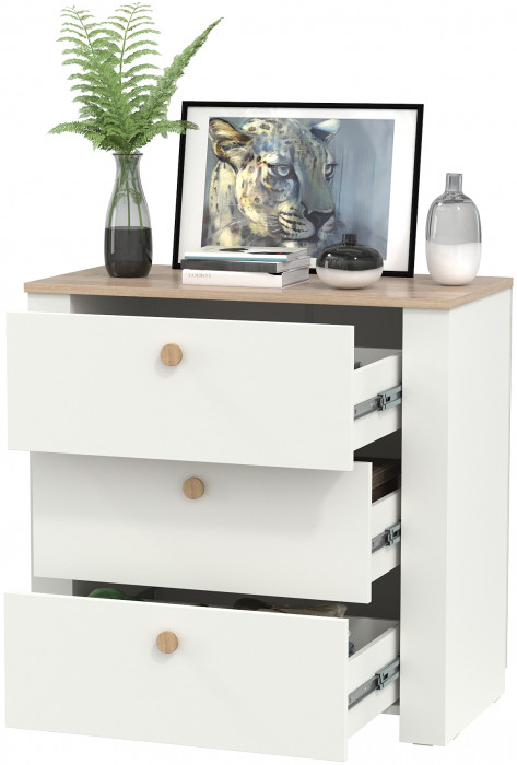 Джастин 16.228.03 Комод, цвет белый шагрень/дуб белый эксклюзив, ШхГхВ 76,6х39,2х75,3 см. (три выдвижных ящика)