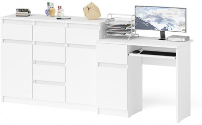 Мори компьютерный стол МС-1 левый + Комод МК1200.4, белый