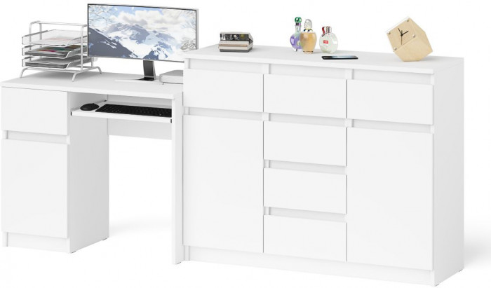 Мори компьютерный стол МС-1 левый + Комод МК1200.4, белый