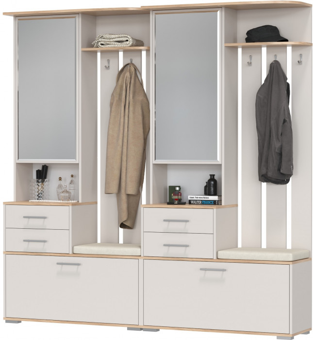 Два шкафа с вешалкой Домино 2-3431дкз/к.с, цвет дуб крафт золотой/кашемир серый, ШхГхВ 200х36х202 см., универсальная сборка