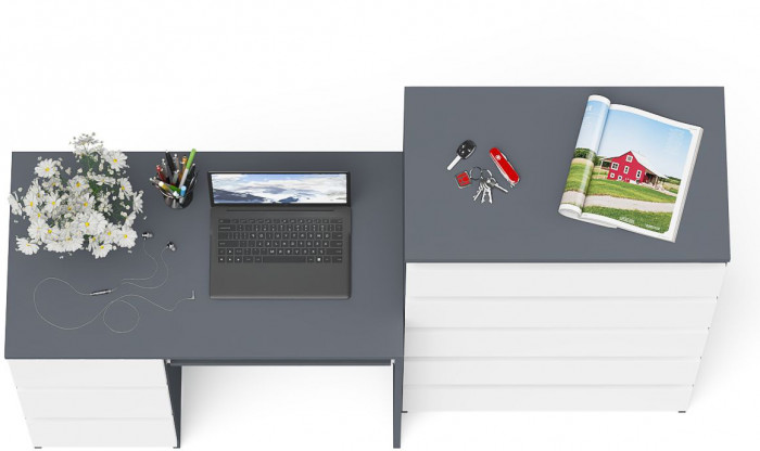 Мори компьютерный стол МС-6 левый + Комод МК700.5, графит/белый