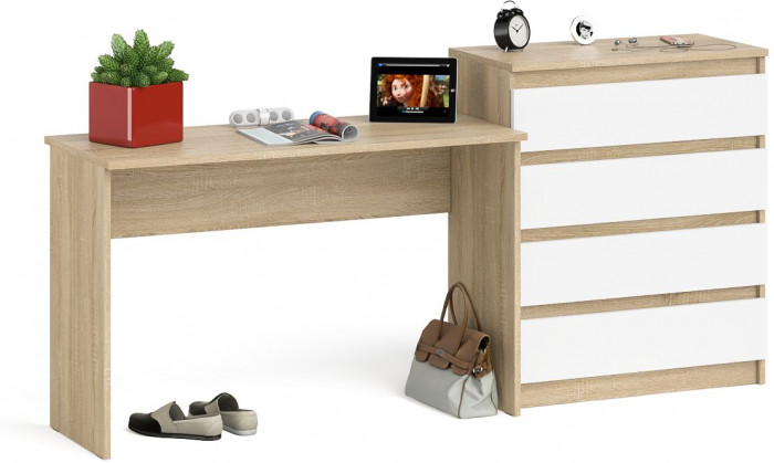 Мори письменный стол МСП1200.1 + Комод МК800.4, дуб сонома/белый