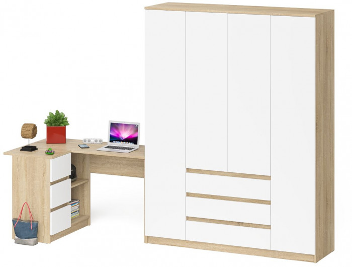 Мори Стол компьютерный МС-16 левый + Шкаф МШ1600.1, цвет дуб сонома/белый, ШхГхВ 284,8х84,9х209,6 см., выдвижные ящики слева, НЕ универсальная сборка