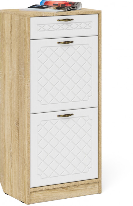 Прихожая П-6 Компоновка № 30, дуб сонома/фасады МДФ белое дерево фрезеровка ромб